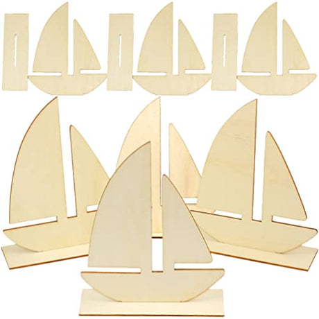 EXCEART 10 Pcs Unfinished Wooden Sailboat Models Nautical Wood Cutouts Nautical Ocean Theme Sailboat Decor for Home School DIY Crafts Projects EXCEART