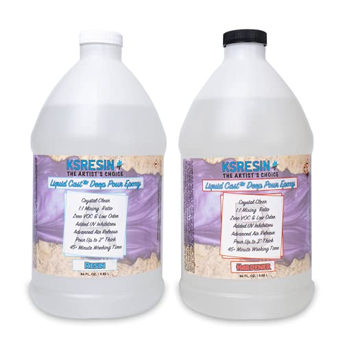KSRESIN Liquid Cast Deep Pour Epoxy Resin 1 Gallon Kit | 0.5 in - 2 in Per Layer | Made in US | River Tables, Flower Preservation, Casting Resin KSRESIN