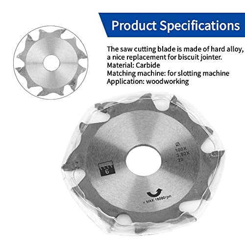 6 Tooth 22mm Bore Biscuit Joiner Blade, 100mm / 4inch Carbide Biscuit Jointer Blade Cutter Replacement, 6 Tooth Carbide Plate Joiner Blade, - WoodArtSupply