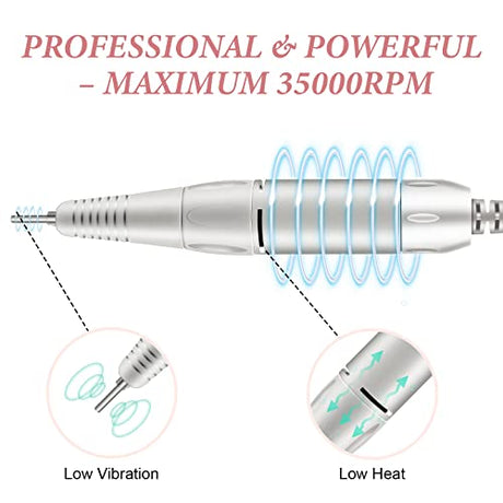 Electric Nail Drill, DELIFO Portable Nail Drill Professional 35000 RPM Nail File Machine Rechargeable Pedicure Acrylic Nails Polishing Tools with DELIFO