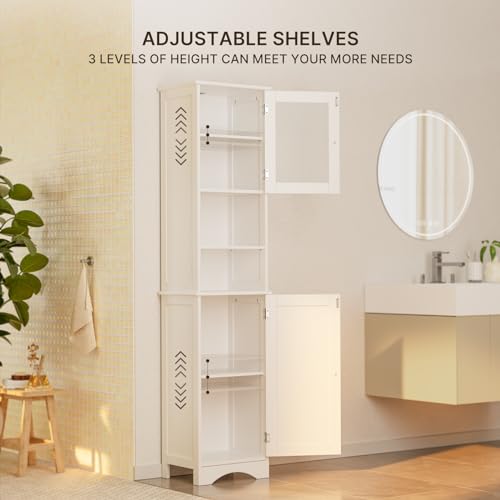 Gizoon 67.1" Tall Bathroom Storage Cabinet with Adjustable Shelves, Narrow Tall Linen Tower with Open Shelves, 2 Doors Freestanding Cabinet with