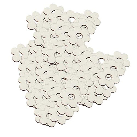 Happyyami 100pcs Flower Wood Cutouts Plum Blossom Wood Shapes Pieces Wood Discs Slices for DIY Craft Wedding Birthday Party Favors Centerpieces Happyyami