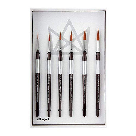 KINGART 1070D Premium Ultra Round Precision Mixed Media Artist Paint Brushes Set of 6, Ergonomic Comfort Short Handle, Oil, Watercolor, Acrylic KINGART