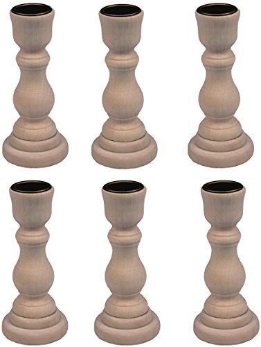 4 Inch Tall Unfinished Wooden Candlesticks with Metal Candle Holder Cup Center - Wholesale Pack of 6
