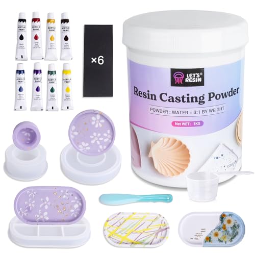 LET'S RESIN Resin Casting Powders Starter Kit, 1000g Fast Cured Odorless Casting Powder, 20~30 Minutes De-Mold, Water Activated Plaster Powder - WoodArtSupply