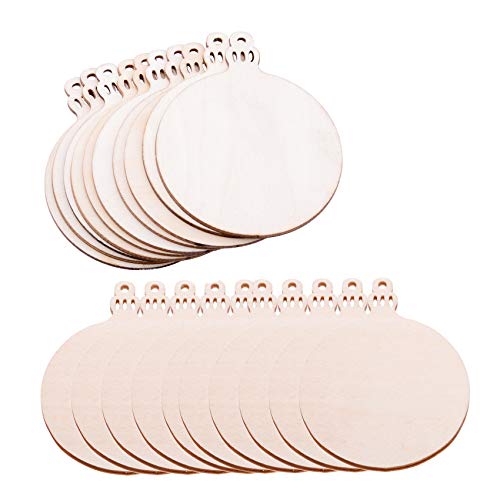 Pack of 50 Wooden Crafts to Paint 2.75 inch Christmas Tree Hanging Ornaments Unfinished Wood Cutouts Christmas Decoration DIY Crafts (Wooden Round