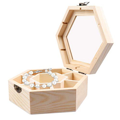 Healifty Necklace Box Unfinished Wooden Box Hexagon Jewelry Organizer Box 7 Compartments Trinket Box Treasure Storage Box for Bracelet Necklace