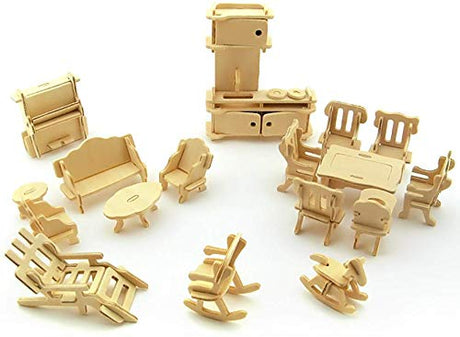 LoveInUSA 3D Wooden Dollhouse Furniture Puzzle DIY House Room Miniature Furniture Sets Puzzle Gift for Kids LOVEINUSA