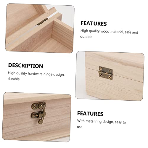 FUNOMOCYA 1pc Box Wooden Storage Box Unfinished Jewelry Case Paper Storage Organizer Trinket Storage Container Unfinished Wooden Treasure Chest FUNOMOCYA