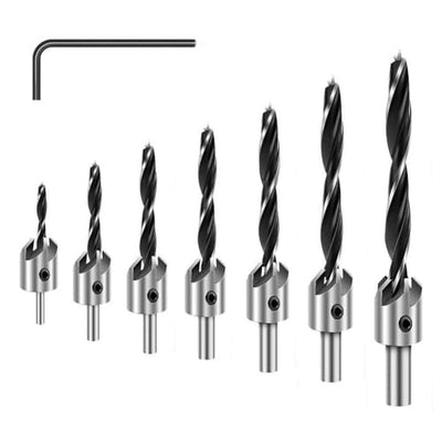 AIMLENTOOL Countersink Drill Bits Set, 7-Pack High Carbon Steel Countersink Drill Bits for Wood, Woodworking Carpentry Reamer with 1 Free Hex Key