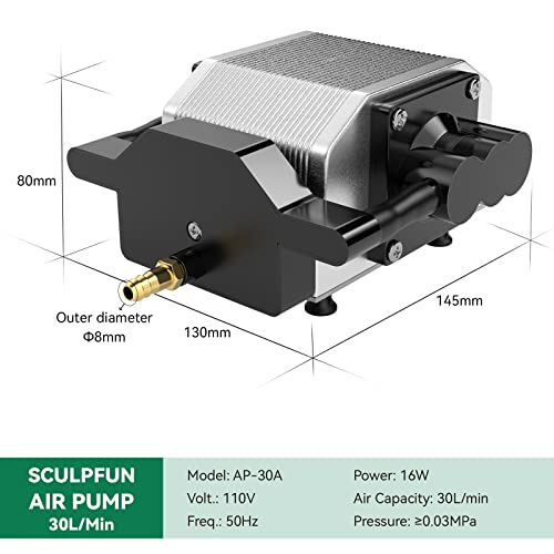 SCULPFUN Air Assist, Laser Air Assist with Adjustable 10-30L/Min, Air Assist Pump for Most Laser Cutter, Cut Faster and Deeper, Clean and Smooth Edge