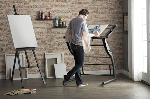 SD STUDIO DESIGNS Triflex Drawing Table, Sit to Stand Up Adjustable Office Home Computer Desk, 35.25" W X 23.5" D, Charcoal Black/Clear Glass