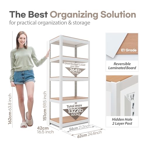 HOMEDANT House 5 Tier 24.4" W Laminated Metal Shelving Unit Adjustable Storage Utility Rack Heavy Duty Shelves Organization Multipurpose Shelf HOMEDANT
