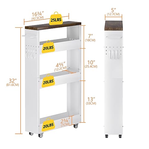 CHLORYARD Slim Storage Cart, 4-Tier Kitchen Rolling Cart Narrow Storage Cabinet with Handle & Wood Top, Metal Rolling Shelf Unit for Kitchen Bathroom - WoodArtSupply