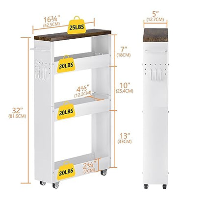 CHLORYARD Slim Storage Cart, 4-Tier Kitchen Rolling Cart Narrow Storage Cabinet with Handle & Wood Top, Metal Rolling Shelf Unit for Kitchen Bathroom - WoodArtSupply