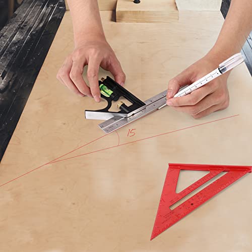 Rafter Square and 12 inch Combo Square Set, Carpentry Squares, Combination Square with Bubble Vial, Woodworking Square, Aluminum Rafter Square, LARMEIL
