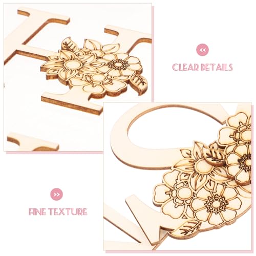 Tofficu Mini Unfinished Wood Alphabet Letters 26pcs Unfinished Mini Blank Wood Letter with Flower for Home Decor, Spelling Education, DIY Homemade Tofficu