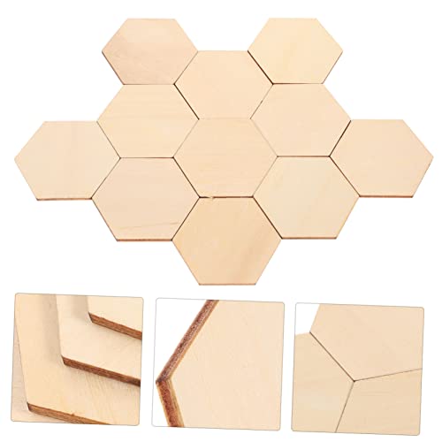 VILLCASE 50PC Wooden Hexagon Block DIY Crafts Decorations Wood chip Ornaments Wooden Hexagon Slices Unfinished Wood Hexagon Unfinished Wood Shape VILLCASE