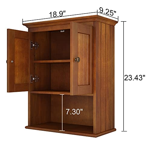 Treocho Wood Wall Cabinet, Bathroom Medicine Cabinet Storage with Doors and Adjustable Shelf, Rustic Cabinet Wall Mounted for Bathroom, Livingroom, Treocho