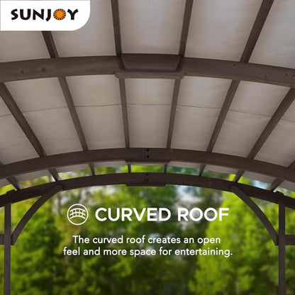 Sunjoy Arched Pergola 10 x 14 ft. Light Grey Outdoor Cedar Framed Wood Pergolas with Weather-Resistant Canopy for Patio, Garden, Backyard Activities - WoodArtSupply