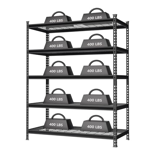 WORKPRO 5-Tier Metal Shelving Unit, 48”W x 24”D x 72”H, Heavy Duty Adjustable Storage Rack, 4000 lbs Load Capacity (Total), for Garage, Basement, WORKPRO