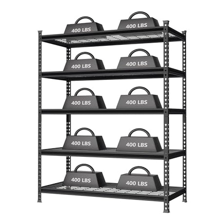 WORKPRO 5-Tier Metal Shelving Unit, 48”W x 24”D x 72”H, Heavy Duty Adjustable Storage Rack, 4000 lbs Load Capacity (Total), for Garage, Basement, WORKPRO