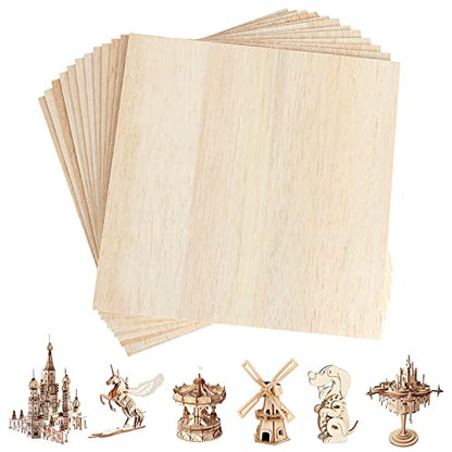 12 Pack Balsa Wood Sheets, 11.8”x11.8”x1/16”, Thin Natural Unfinished Wood for Crafts, Hobby, Model Making, Wood Burning and Laser Projects, School