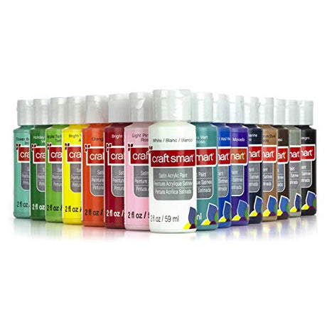 Multi-Surface Satin Acrylic Paint Value Pack, 16 Paints by Craft Smart (2 oz) Craftsmart