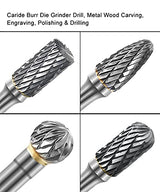 ASNOMY 8pcs Carbide Burr Set with 1/4''(6mm) Shank Double Cut Solid Carbide Rotary Burr Set Cutting Burrs for Die Grinder Drill, Metal Wood Carving, ASNOMY
