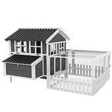 PawHut Wooden Chicken Coop with Run for 3-4 Chickens, Hen House with Nesting Box, Removable Tray, Fence, Outdoor Poultry Cage, 68" x 59" x 42", Gray PawHut