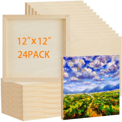 Barydat 24 Pcs Wood Panels for Painting Unfinished Wood Canvas Board Artist Wall 0.79'' Deep Cradled Wood Canvas Panels for Painting Pouring Arts - WoodArtSupply