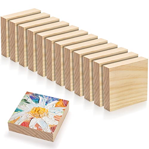 YOUEON 12 Pack Unfinished Wood Blocks for Art and Crafts, 4 X 4 X 1 Inch MDF Wood Board Wood Square Blocks Craft Panels Great for Crafts, Painting, Youeon