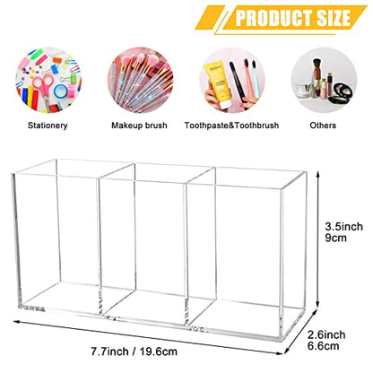 Cerpourt Clear Makeup Brush Organizer,Acrylic Cosmetic Brushes Storage Holder with 3 Slots,Pencil Pen Holder for Desk,Desk Organizer and Accessories - WoodArtSupply