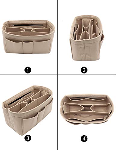 LEXSION Felt Insert Fabric Purse Organizer Bag, Bag Insert in Bag with Zipper Inner Pocket 8010 Beige M, Womens, Medium
