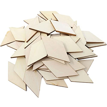 Honbay 60PCS Unfinished Rhombus Wood Slices Blank Wooden Embellishments for Painting DIY Crafts and Home Decoration