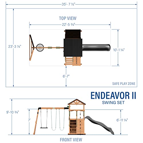 Backyard Discovery Endeavor II All Cedar Wood Swing Set Playset for Backyard with Gray Wave Slide Climbing Wall with Rope Picnic Table Double Wide - WoodArtSupply