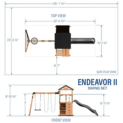 Backyard Discovery Endeavor II All Cedar Wood Swing Set Playset for Backyard with Gray Wave Slide Climbing Wall with Rope Picnic Table Double Wide - WoodArtSupply