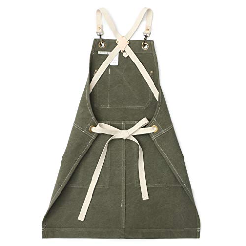 Jeanerlor - 16oz Water-Resistant Work Hairdresser Canvas Aprons for Women Painting Garden Tool Apron with Pockets（Olive Green） Adjustable S to M Jeanerlor