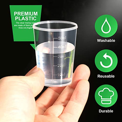 LEOBRO Epoxy Resin Mixing Cups, 38PCS 50ml Plastic Measuring Cups for Resin, Clear Liquid Measuring Cups Pouring Cups for Resin, Stain, Paint Mixing