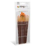 KINGART 250-10 Acrylic Art Paint Brush Set, 10 Round & Flat Brown Nylon Short Handle Brushes for Acrylic, Oil, and Watercolor, Rock Painting, Face KINGART
