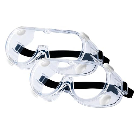 Honmein 2-Pack Safety Goggles, Anti-Fog Lab Goggles, Over Glasses Safety Glasses for Chemistry Lab, Mowing, Woodworking, Painting, Construction, Honmein