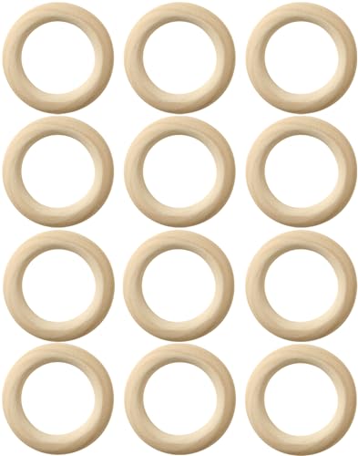 12PCS Natural Wood Rings for Crafts, HOOMBOOM 55mm/2.2inch Macrame Rings for DIY, Wooden Rings Without Paint, Pendant Connectors - WoodArtSupply