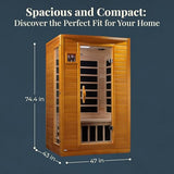Dynamic Andora 2 Person Low EMF 6 Heating Panel Infrared Therapy Wood Dry Heat Sauna with Bluetooth, MP3 Aux Connection for Home Spa Days - Curbside DYNAMIC SAUNAS