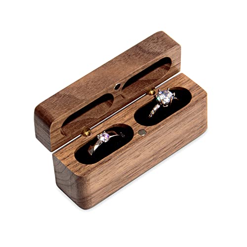 Wislist Ring Bearer Box for Wedding Ceremony Blank DIY Engraved Wooden Ring Holder for 2 Rings (Walnut Wood) - WoodArtSupply