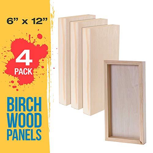 U.S. Art Supply 6" x 12" Birch Wood Paint Pouring Panel Boards, Gallery 1-1/2" Deep Cradle (Pack of 4) - Artist Depth Wooden Wall Canvases - Painting U.S. Art Supply