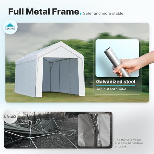 ADVANCE OUTDOOR 12x20 ft Heavy Duty Carport with Sidewalls and Doors, Adjustable Height from 9.5 ft to 11 ft, Car Canopy Garage Party Tent Boat