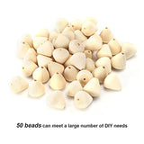 50Pcs Wood Beads Cone Shape Round Unfinished Wooden Loose Beads Wood Spacer Beads for Crafts DIY Jewelry Making Decoration Hztyyier