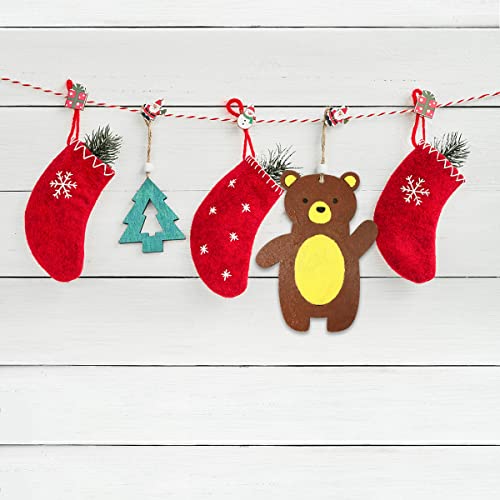 30pcs Bear Wood DIY Crafts Cutouts Blank Wooden Bear Shaped Hanging Ornaments with Hole Hemp Ropes Gift Tags for Kid's DIY Projects Christmas Party