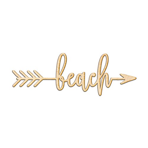 Beach Right Arrow Wood Sign Home Decor Wall Art Hanging Rustic Unfinished 12" x 4" - WoodArtSupply