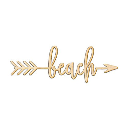 Beach Right Arrow Wood Sign Home Decor Wall Art Hanging Rustic Unfinished 12" x 4" - WoodArtSupply